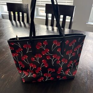 Cherry Print Black Tote Bag
